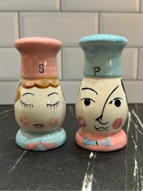 Vintage 50s Whimsical Pastel Chef Salt & Pepper Shakers MCM Kitsch Kitchen Decor